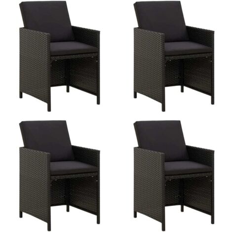 4 pcs Chaises de jardin avec coussins Siège de Terrasse Fauteuil de jardin Résine tressée Noir DHNET9964847 (1/5)
