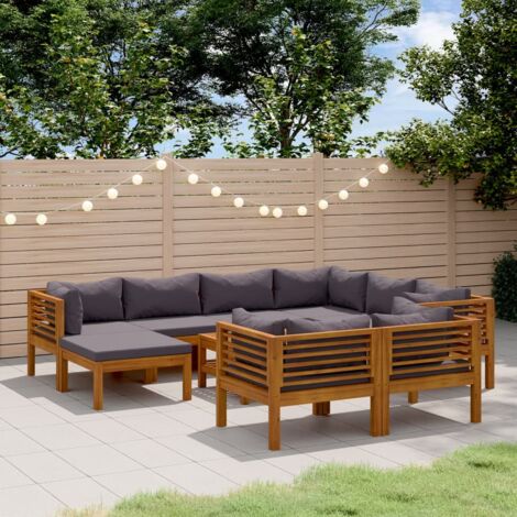 10 pcs Salon de jardin avec coussins Salon d'extérieur Ensemble Meuble de Jardin Mobilier d'Extérieur Bois d'acacia solide XFNRX833201 (1/5)