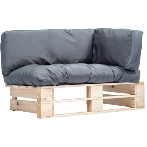 Canapé de jardin palette, Canapé d'extérieur, Banc de jardin avec coussins gris Pinède MJU2514 (1/5)