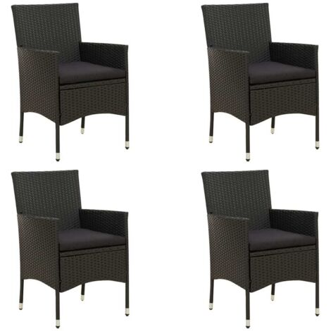 4 pcs Chaises de jardin avec coussins  Siège de Terrasse  Fauteuil de jardin Résine tressée Noir DHNET7398203 (1/5)