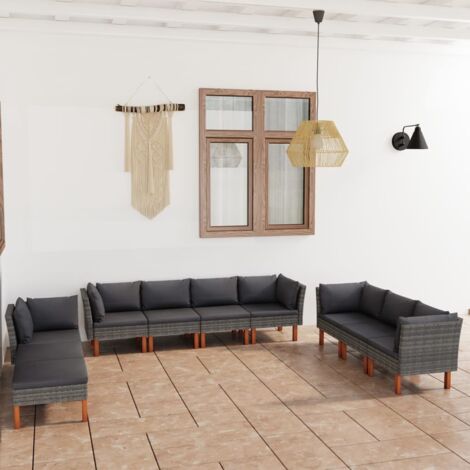 10 pcs Salon de jardin avec coussins Salon d'extérieur Ensemble Meuble de Jardin Mobilier d'Extérieur Résine tressée Gris XFNRX861641 (1/5)