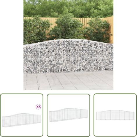 The Living Store Paniers à gabions arqués 5 pcs 400x50x80/100 cm Fer galvanisé - Panier Gabion - Gabion - Mur Gabion - Clôture Gabion - Décoration Jardin (1/5)