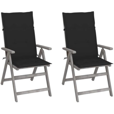 2 pcs Chaises inclinables, Chaises à dîner, Fauteuils de jardin avec coussins Bois d'acacia BGT81347 (1/5)