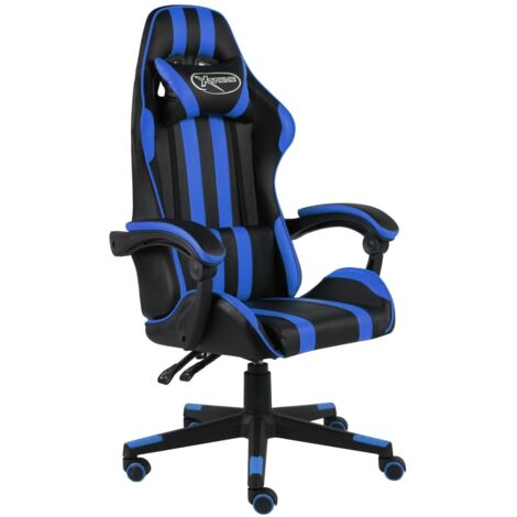 Chaise gaming, Siège Gamer, Chaise de bureau, Fauteuil de jeux vidéo Noir et bleu Similicuir FNNF597936 (1/5)