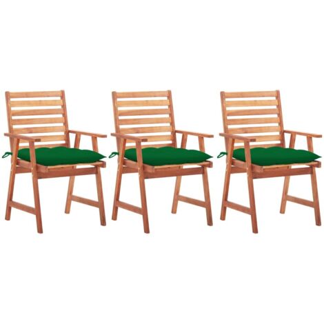 3 pcs Chaises à dîner d'extérieur avec coussins Chaise de salle à manger Chaise de jardin Acacia massif BSRHS490457 (1/5)