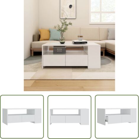 The Living Store Table basse blanc 102x55x42 cm bois d'ingénierie - Table Basse Blanche - Meuble Salon - Table D'appoint - Rangement Intérieur - Design Moderne (1/5)