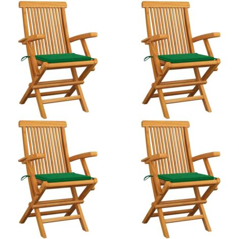 4 pcs Chaises de jardin Siège de Terrasse Fauteuil de jardin avec coussins vert Bois de teck massif DHNET8993454 (1/5)