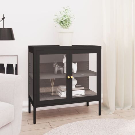 Buffet,Bahut, Meuble de Rangement pour Salon, Bureau Noir 70x35x70 cm Acier et verre FBV97947 (1/4)