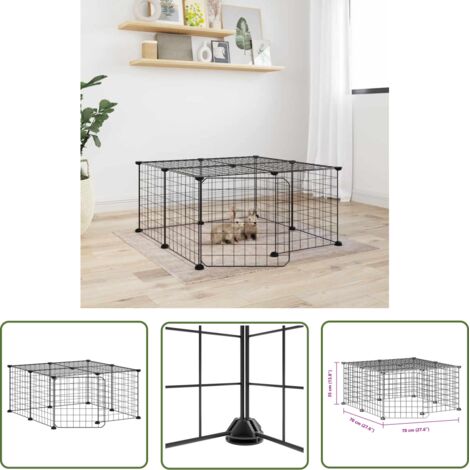 The Living Store Cage animaux de compagnie à 12 panneaux et porte Noir 35x35 cm - Cage Animal Domestique - Cage Petit Animal - Abri Animal - Accessoires Animaux - Cage Pliable (1/4)