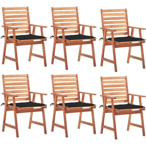 6 pcs Chaises à dîner d'extérieur avec coussins Chaise de salle à manger Chaise de jardin Acacia massif BSRHS434117 (1/5)