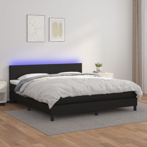 Sommier tapissier avec matelas et LED Sommier pour Adulte et Enfant Lit adulte Noir 160x200cm Similicuir XRKJY2217712 (1/5)