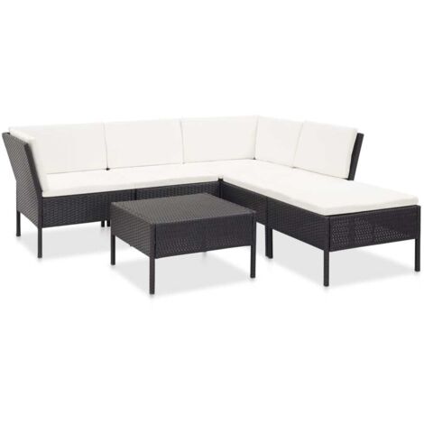 6 pcs Salon de jardin, Ensemble table et chaises de jardin, Meuble de jardin avec coussins Résine tressée Noir MKW871264 (1/5)