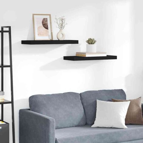 Lot de 2 Étagères murales flottantes Étagère de Rangement Murale pour Chambre à Coucher, Cuisine, Salon Noir 60x23,5x3,8 cm MDF BRZH347833 (1/5)