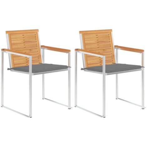 Lot de 2 Chaises de jardin avec coussins Siège de Terrasse Fauteuil de jardin Teck solide et acier DHNET9227075 (1/5)