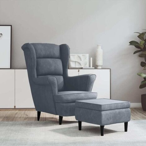 Fauteuil à oreilles avec tabouret,Fauteuil Salon,Chaise Loisir et Repos Gris foncé Velours FNNF222755 (1/5)