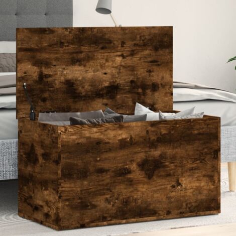 Coffre de rangement Armoire de rangement Boîte de rangement Chêne fumé 84x42x46 cm Bois d'ingénierie MCYMH205489 (1/5)