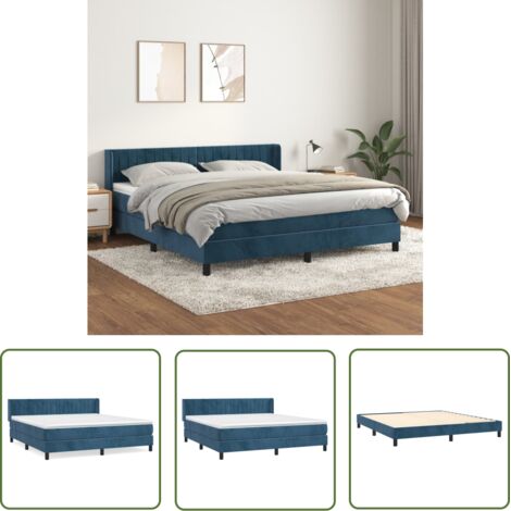 The Living Store Sommier à lattes de lit et matelas Bleu foncé 180x200cm Velours - Lit Double - Lit Velours - Lit Design - Literie - Chambre À Coucher (1/5)