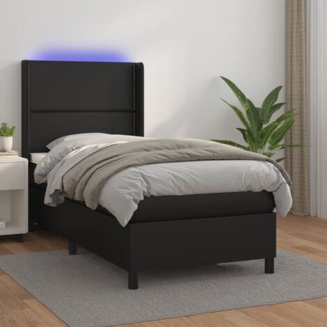Lit Adulte,Sommier tapissier avec matelas et LED,Lit simple - Noir 100x200cm Similicuir DETHB74792 (1/5)