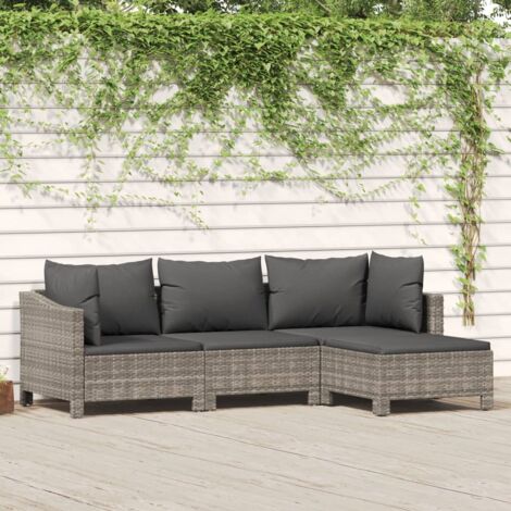 Lot de 4 Salon de jardin Salon d'extérieur Ensemble Meuble de Jardin Mobilier d'Extérieur avec coussins Gris Résine tressée XFNRX928659 (1/5)