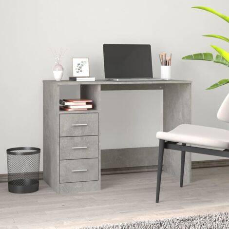 Bureau avec tiroirs  Bureau informatique  Bureau d'écriture d'étude Gris béton 102x50x76 cm Bois d'ingénierie BZRNR320608 (1/5)