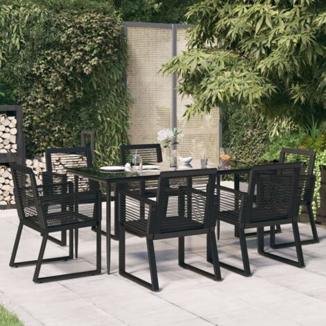 7 pcs Ensemble à dîner de jardin Salon de jardin Ensemble de salle à manger Noir Rotin PVC RJTRX820074 (1/5)