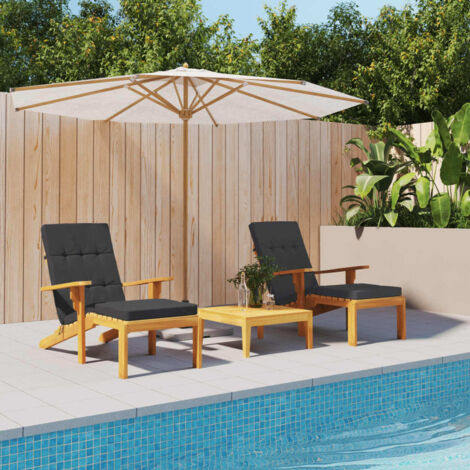 Coussins de chaise,Rembourrés pour chaise longue lot de 2 noir tissu oxford BGT19600 (1/5)