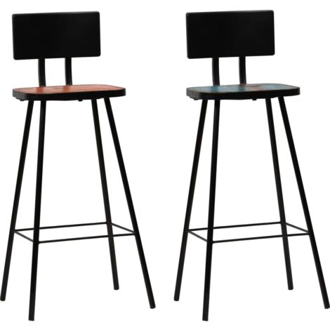 lot de 2 Tabourets de bar Tabourets Haut Chaises de Bar Sièges de Cuisine bois massif de récupération HAV3629 (1/5)