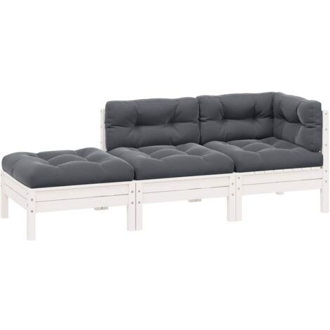 3 pcs Salon de jardin Salon d'extérieur Ensemble Meuble de Jardin Mobilier d'Extérieur avec coussins Blanc Bois de pin solide XFNRX950414 (1/5)