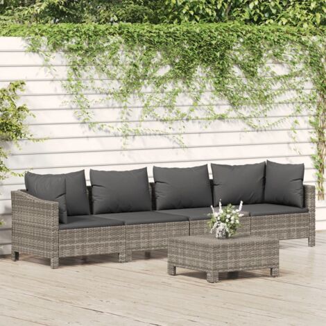 Lot de 5 Salon de jardin Salon d'extérieur Ensemble Meuble de Jardin Mobilier d'Extérieur avec coussins Gris Résine tressée XFNRX997087 (1/5)