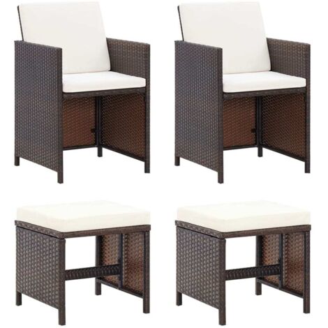 4 pcs Jeu de chaise et tabouret de jardin  Chaises à dîner de jardin  Fauteuil de jardin Résine tressée Marron DHNET1712514 (1/5)
