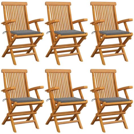 6 pcs Chaises de jardin  Siège de Terrasse  Fauteuil de jardin avec coussins gris Bois de teck massif DHNET1929343 (1/5)