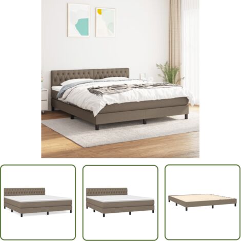 The Living Store Sommier à lattes de lit avec matelas Taupe 180x200 cm Tissu - Lit Tapissier - Lit Double - Matelas À Ressorts Ensachés - Literie - Chambre À Coucher (1/5)