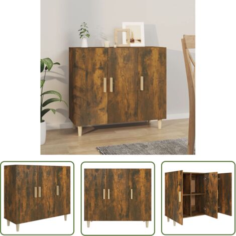 The Living Store Buffet chêne fumé 90x34x80 cm bois d'ingénierie - Buffet En Bois - Meuble De Rangement - Buffet Moderne - Mobilier Salon - Décoration Intérieure (1/5)