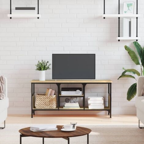 Meuble TV Banc TV Moderne Meuble de Rangement chêne sonoma 100x35x45 cm bois d'ingénierie et fer XHET97240 (1/5)