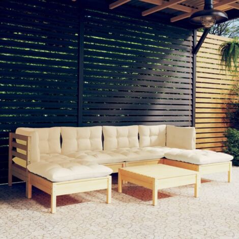 7 pcs Salon de jardin Salon d'extérieur Ensemble Meuble de Jardin Mobilier d'Extérieur avec coussins crème bois de pin XFNRX534616 (1/5)