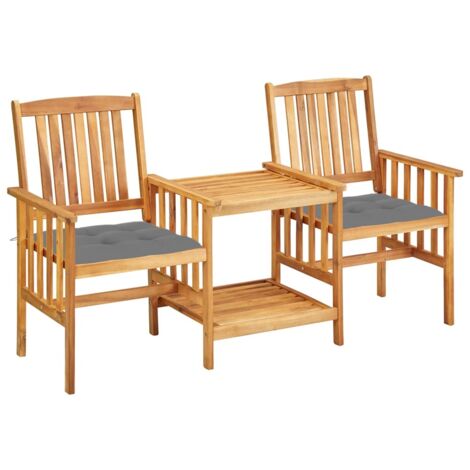 Chaises de jardin avec table à thé et coussins, Fauteuils Extérieur, Sièges confortable Acacia solide BGT44016 (1/5)