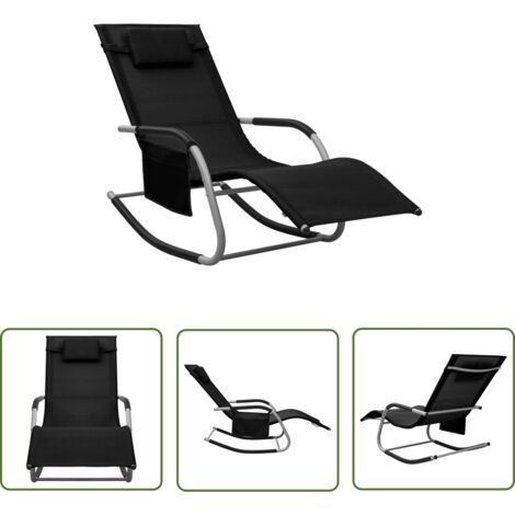Chaise longue Bain de soleil Transat de relaxation Textilène Noir et gris BSRHS179331 (1/5)