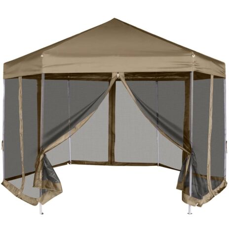 Chapiteau pliable,Tonnelle pliable hexagonal et parois latérales 3,6x3,1 m taupe 220g/m² -Q3990 (1/5)