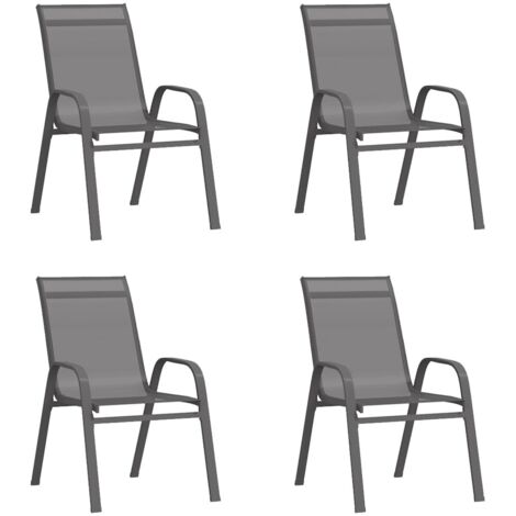 Lot de 4 Chaises empilables de jardin,Fauteuils d'extérieur Gris Tissu textilène -TF85144 (1/5)