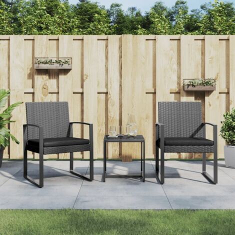 3 pcs Ensemble à manger de jardin Salon de jardin Mobilier de salle à manger coussins gris foncé rotin PP RJTRX288051 (1/5)