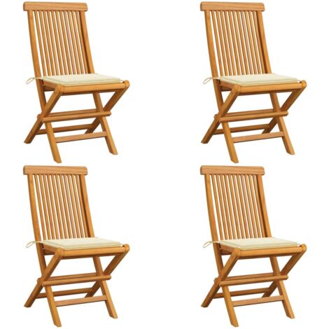 Lot de 4 Chaises/Fauteuils de jardin avec coussins crème Bois de teck massif -TF42521 (1/5)