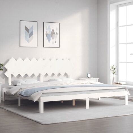 Lit adulte avec tête de lit， Lit double Cadre de lit blanc 200x200 cm bois massif MEMV423468 (1/5)