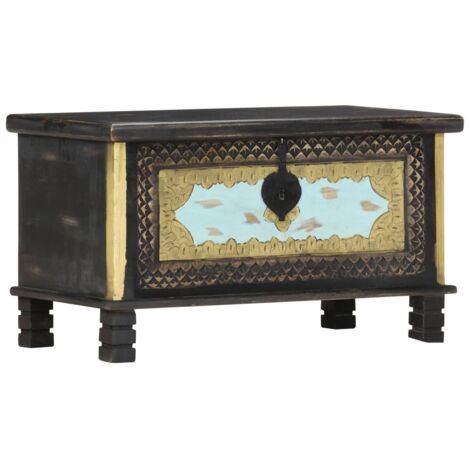 Coffre de rangement Jardin,Commode Bac de rangement Noir 80x40x45 cm Bois de manguier massif -BV67738 (1/5)
