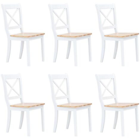 Lot de 6 Chaises de salle à manger - Chaises à manger - Chaise de Bureau, Salon et de Cuisine blanc/bois clair bois d'hévéa massif BSRHS874283 (1/5)