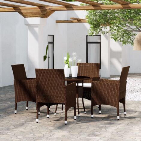 5 pcs Mobilier de salle à manger de jardin Ensemble table et chaise de jardin Mobilier à dîner Résine tressée Marron RTITTK32079 (1/5)