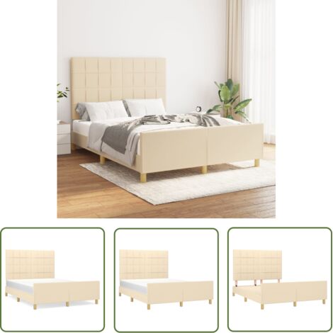 The Living Store Cadre de lit sans matelas crème 140x190 cm tissu - Lit Plateforme - Cadre De Lit - Lit Double - Literie - Meuble Chambre (1/5)
