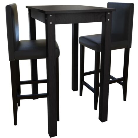Set de 1 table de bar Table Haute Fine Table de Cuisine et 2 tabourets noir BZTHBS106140 (1/5)