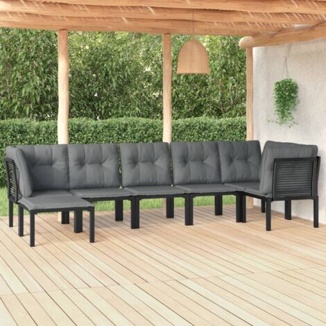 7 pcs Salon de jardin Salon d'extérieur Ensemble Meuble de Jardin Mobilier d'Extérieur noir et gris résine tressée XFNRX404662 (1/5)
