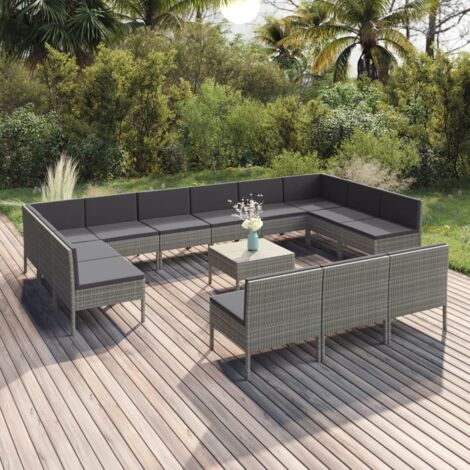 14 pcs Salon de jardin Salon d'extérieur Ensemble Meuble de Jardin Mobilier d'Extérieur avec coussins Résine tressée Gris XFNRX878145 (1/5)