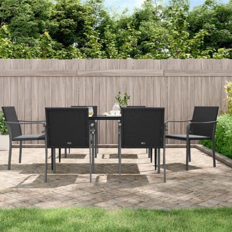 Lot de 6 Chaises de jardin  Siège de Terrasse  Fauteuil de jardin avec coussins noir 56x59x84 cm rotin DHNET1614062 (1/5)